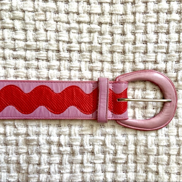 Vintage Pink and Red Leather Belt - Picture 3 of 6